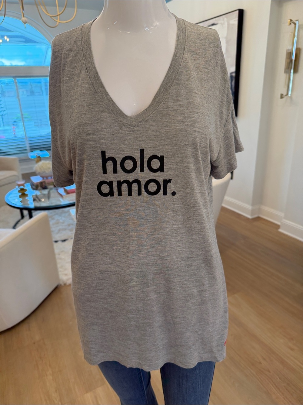 Peace Love World Grey Short Sleeve Tee with Scripted Love Quote